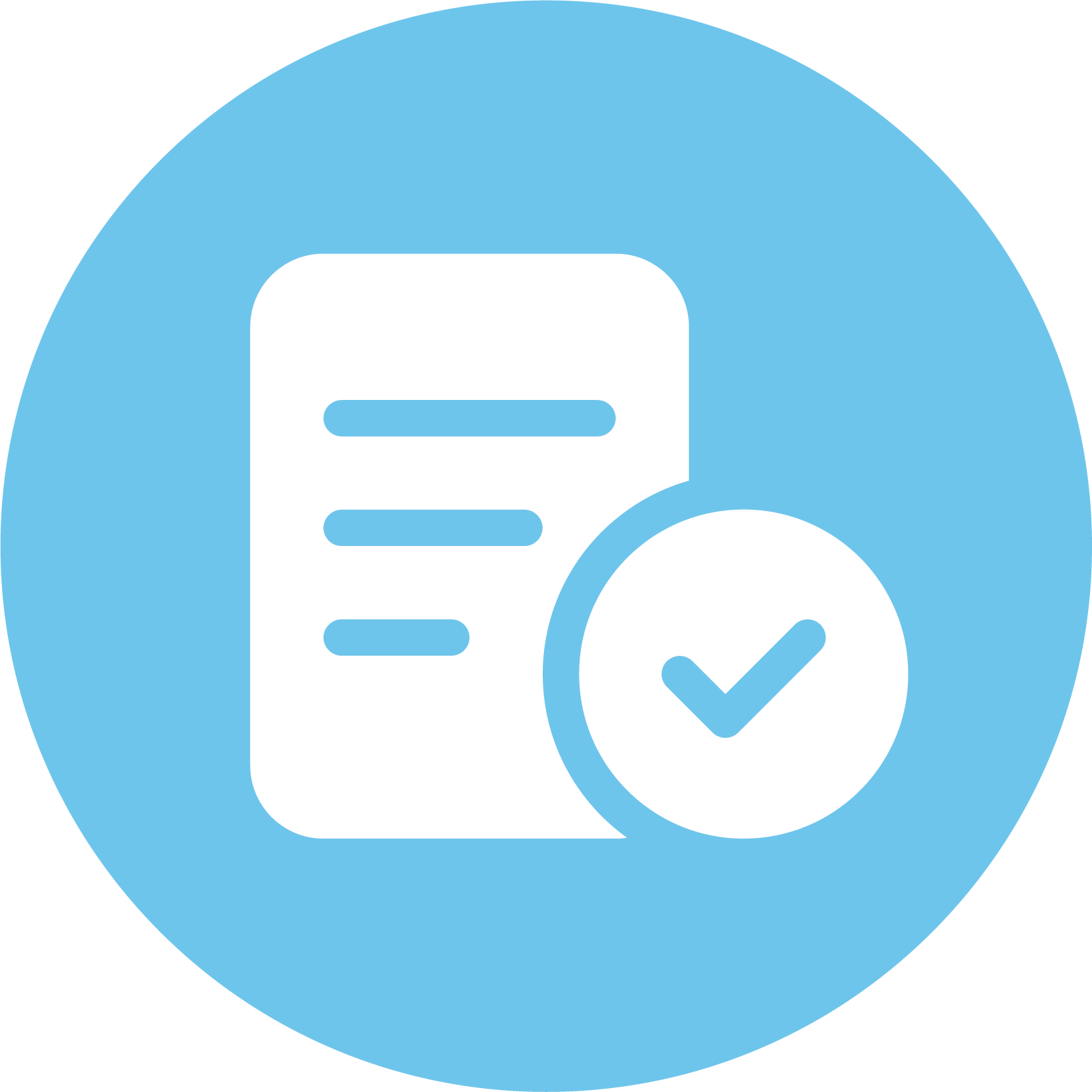 A circle with an icon of a paper and a checkmark.